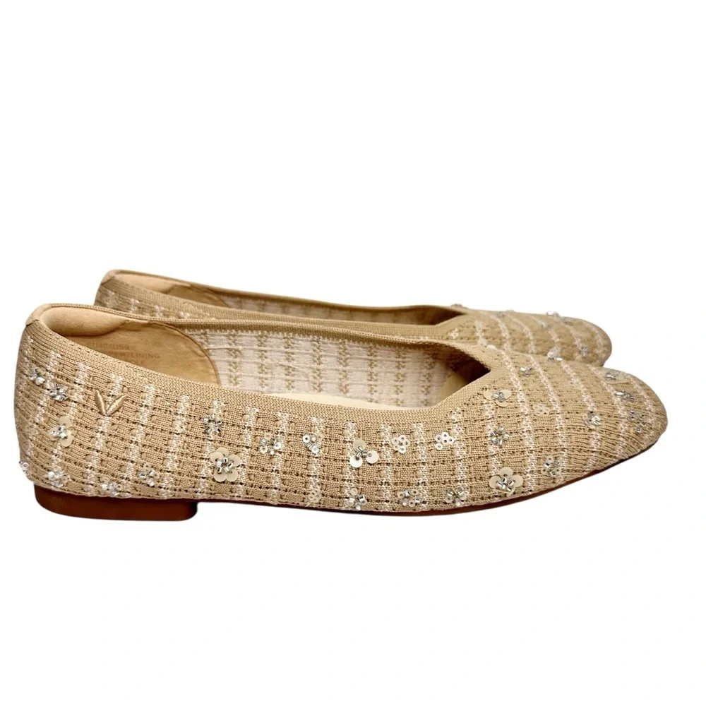 NEW Vivaia Square-Toe V-Cut Flats (Margot 2.0) Ballet Natural Linen SZ 9 - Picture 8 of 14
